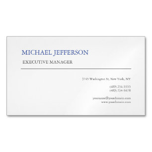 Moderne Elegant Simple Blue White Magnetische Visitenkarte