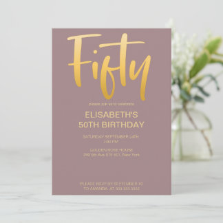 Moderne Elegant Simple Mauve 50. Geburtstagsparty Einladung