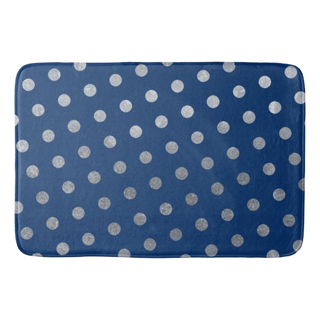 Moderne Elegant Simple Navy Blue Silver Polka Dots Badematte (Vorderseite)