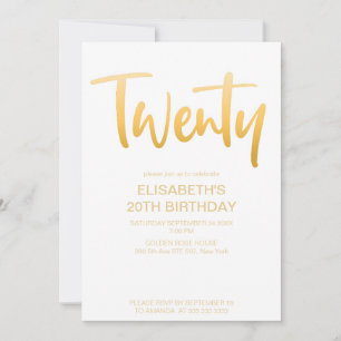 Moderne Elegant Simple White 20 Geburtstagsparty Einladung