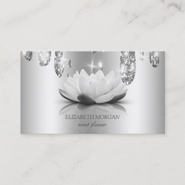 Moderne Elegant Stilvolle Silver Lotus,Tropfen Visitenkarte (Vorderseite)
