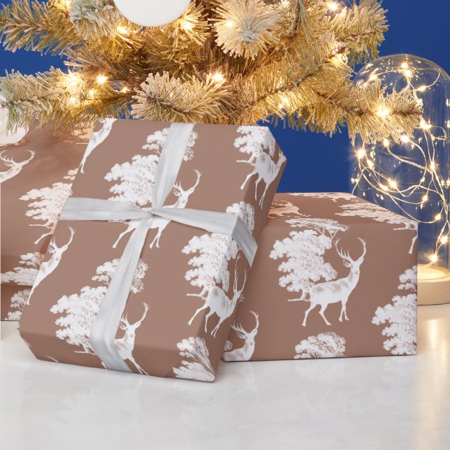 Moderne Elegant White Deer Woodland Brown Geschenkpapier (Feiertage)