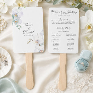 Moderne Eleganta Weiße Orchideen Hochzeitsprogramm Fächer