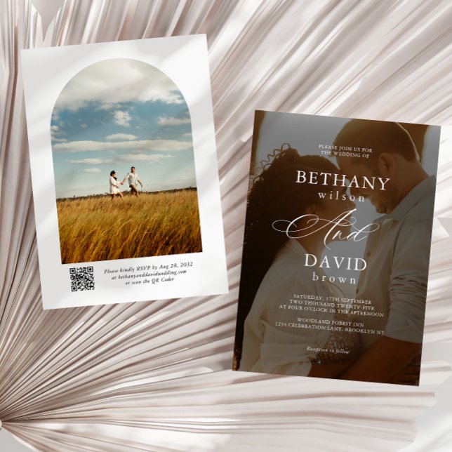 Moderne Elegante 2 Arch Foto QR Code UAwg Wedding Einladung (Von Creator hochgeladen)