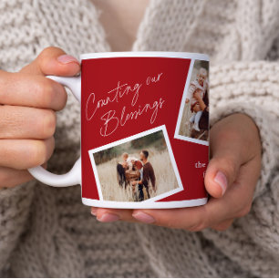 Moderne elegante 4-Foto-Collage Familien-Geschenk Jumbo-Tasse