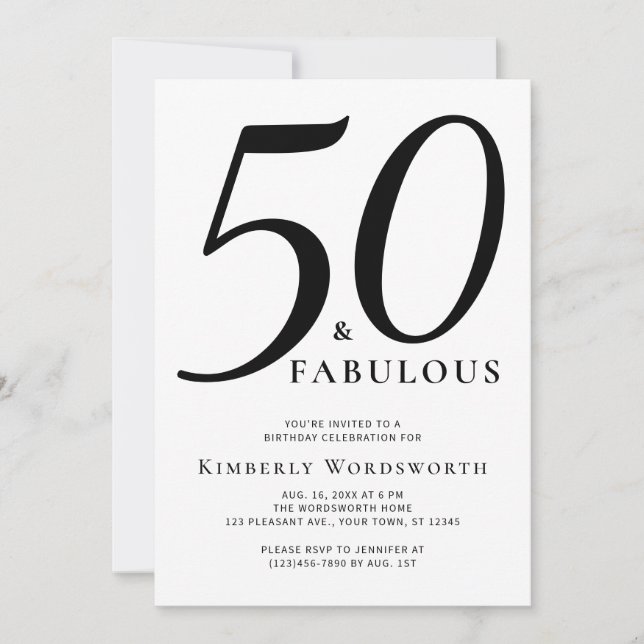 Moderne elegante 50 fantastische fünfzigste Geburt Einladung (Vorderseite)