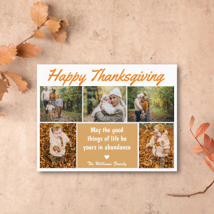 Moderne elegante 5-Bilder-Gitter-Familien Thanksgi Postkarte