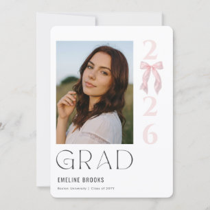 Moderne Elegante Abschlussfoto Rosa Schleife Absch Ankündigung