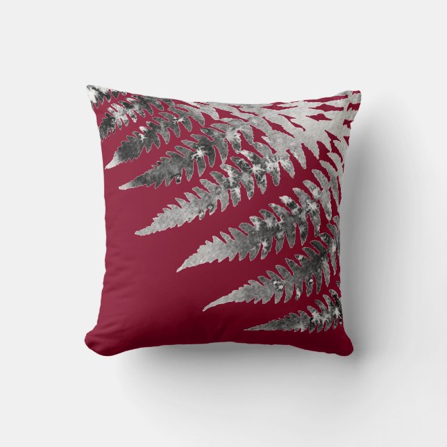 Moderne Elegante Abstrakte Wasserfarbe Fern Burgun Kissen (Vorderseite)