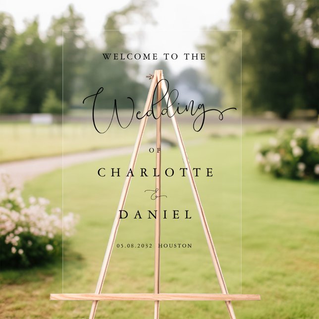 Moderne, elegante, acrylschild (Personalized WELCOME! Elegant, ,Transparent, Wedding Acrylic Sign with your name and date)