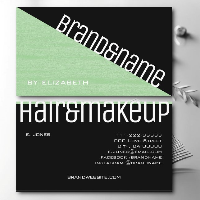 Moderne, elegante Aquamarin Mint Grün und Schwarz  Visitenkarte (Von Creator hochgeladen)