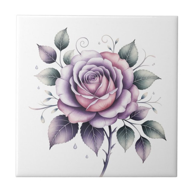 Moderne elegante Aquarell schöne Lavendelrose Fliese (Vorderseite)