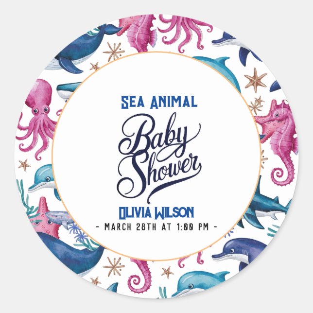 Moderne, elegante Aquarell Seemannsdusche5 Runder Aufkleber (Vorderseite)