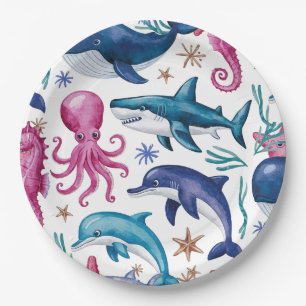 Moderne, elegante Aquarellbrasse Seegutte Babydusc Pappteller