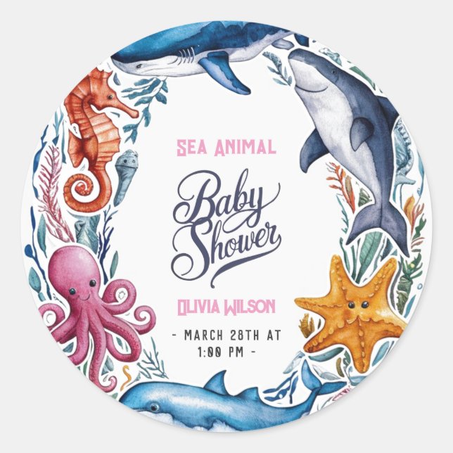 Moderne, elegante Aquarellbrunnen Seegutte Babydus Runder Aufkleber (Vorderseite)