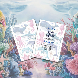 Moderne, elegante Aquarellbrunnen Seemannsdusche7 Einladung