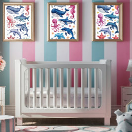 Moderne, elegante Aquarelltöne Meertiere 3 Poster