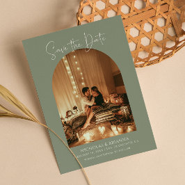Moderne Elegante Arch Foto Sage Green Boho Hochzei Save The Date