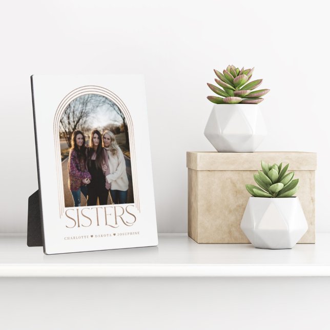 Moderne elegante Arch Frame Sisters Foto Keepake Fotoplatte (Von Creator hochgeladen)