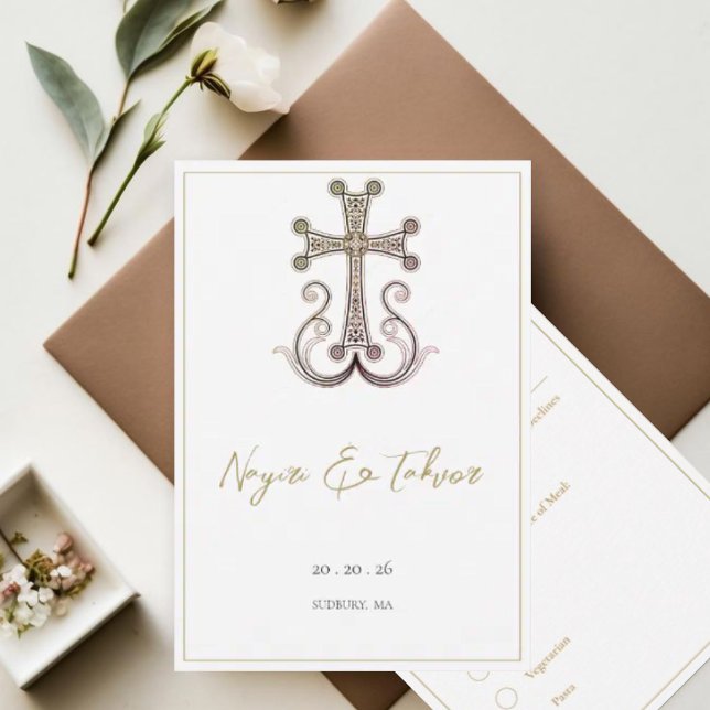 Moderne, elegante armenische Crossehe RSVP Karte (Von Creator hochgeladen)