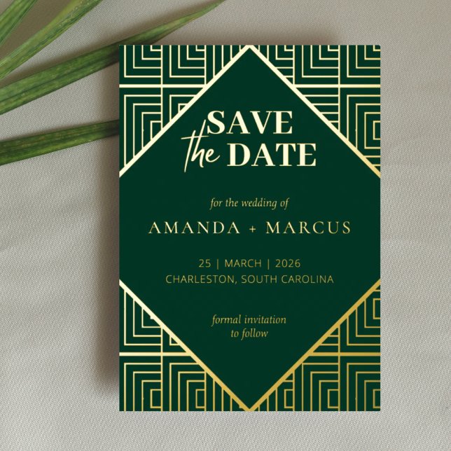 Moderne Elegante Art Deco Geometric Save the Date Folieneinladung (Von Creator hochgeladen)