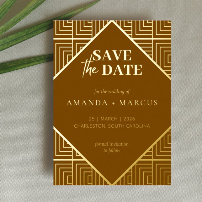 Moderne Elegante Art Deco Geometric Save the Date Folieneinladung (Von Creator hochgeladen)