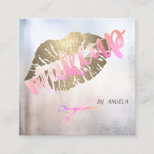 Moderne Elegante Berufliche Glitzer Lippen, Schere Quadratische Visitenkarte