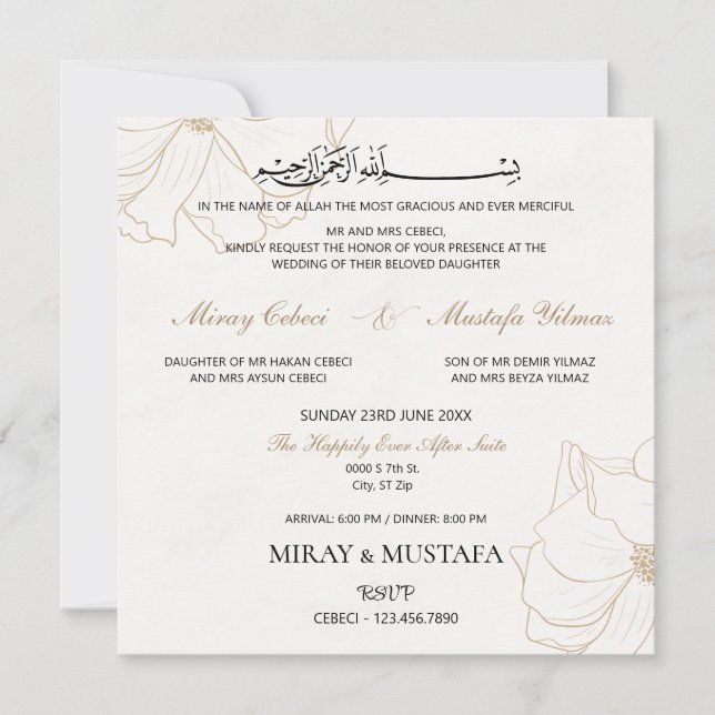 Moderne elegante Bismillah islamische Hochzeit Einladung (Vorderseite)