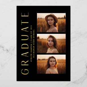 Moderne elegante Black 4 Foto Graduation Party Folieneinladung