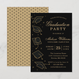 Moderne elegante Black and Gold Graduation Party Einladung