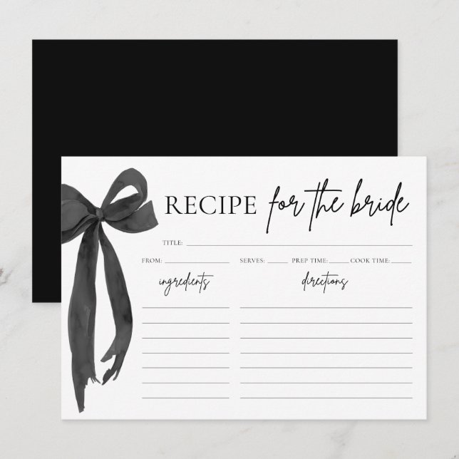 Moderne elegante Black Bow Brautparty Rezept Card Einladung (Vorne/Hinten)