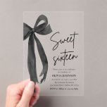 Moderne elegante Black Bow Sweet 16 Geburtstagspar Acryleinladungen<br><div class="desc">Feiern Sie stilvoll mit dieser modernen eleganten Black Bow Sweet 16 Geburtstagsparty Einladung! 🎀 ✨ mit einem schicken schwarzen Bogen und einem eleganten Design laden das Set zu einer glamourösen und unvergesslichen Sweet 16 Feier ein. Personalisieren Sie sich mit Ihren Details und beeindrucken Sie Ihre Gäste mit einer raffinierten und...</div>
