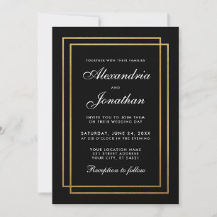 Moderne elegante Black Gold Hochzeit Einladung