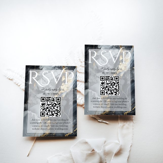 Moderne elegante Black & Gold Hochzeit RSVP Karte (Von Creator hochgeladen)