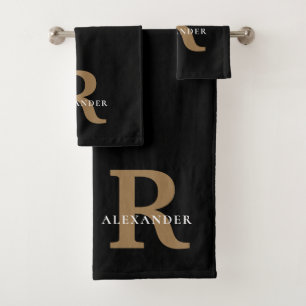 Moderne elegante Black Gold Monogram Fett Typograf Badhandtuch Set