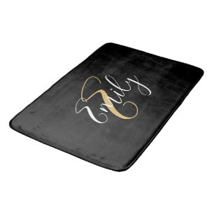 Moderne elegante Black Gold Monogram Script Name Badematte