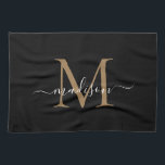 Moderne elegante Black Gold Monogram Script Name Geschirrtuch<br><div class="desc">Moderne elegante Black Gold Monogram Script Name Küchentuch</div>