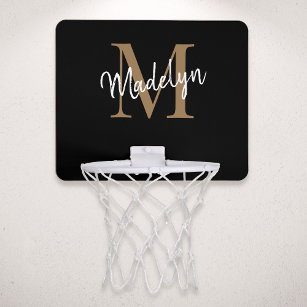 Moderne elegante Black Gold Monogram Script Name Mini Basketball Netz