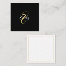 Moderne elegante Black Gold Monogram Script Name Mitteilungskarte