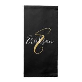 Moderne elegante Black Gold Monogram Script Name Serviette