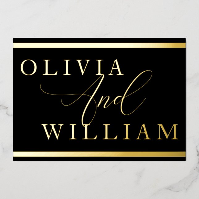 Moderne Elegante Black & Gold Wedding Golden Folieneinladung (Vorderseite)
