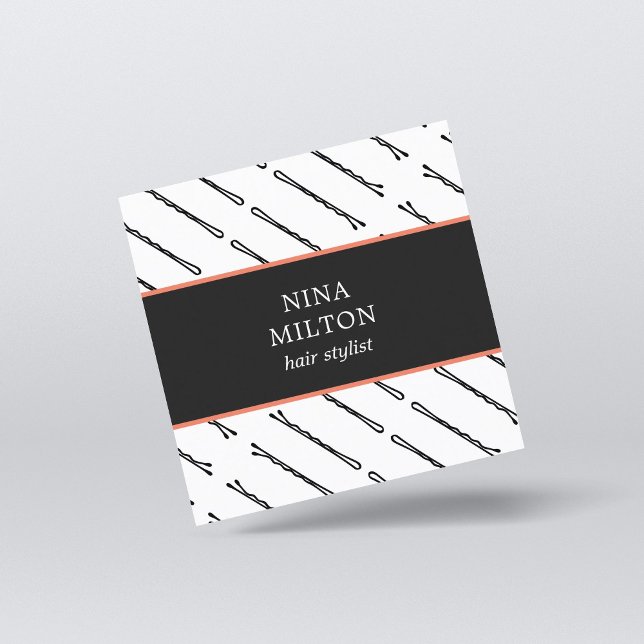 Moderne elegante Black Hair Buttons Stylist Quadratische Visitenkarte (Von Creator hochgeladen)
