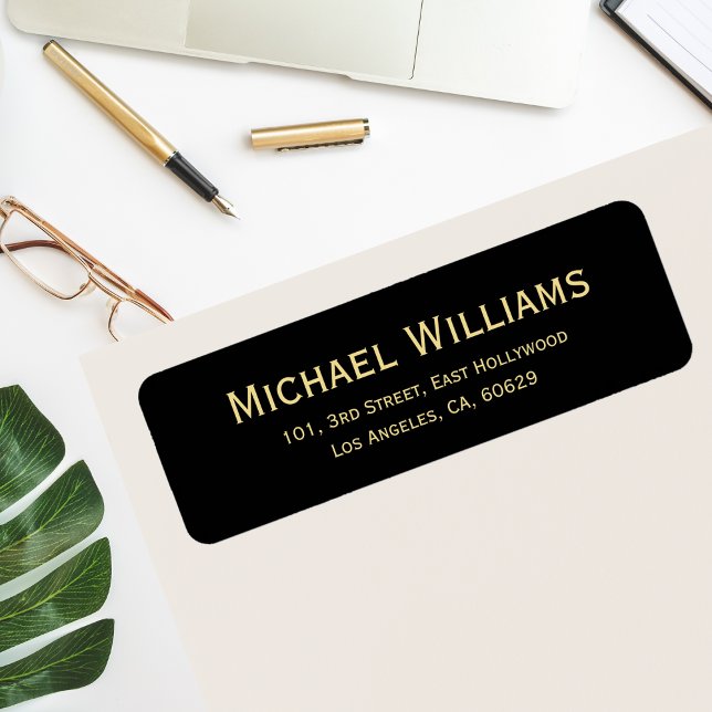 Moderne elegante Black Imitate Gold Rücksendeadres (Modern Elegant Black Faux Gold Return Address Label)