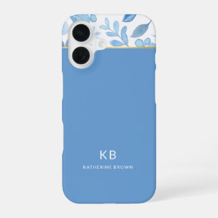 Moderne elegante blaue Blumengestaltung iPhone 16 Hülle