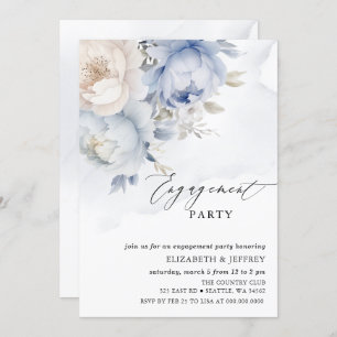 Moderne elegante, blaue Flora Engagement Party Einladung
