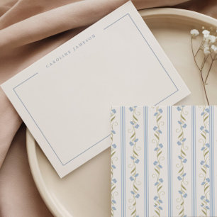 Moderne elegante blaue florale flache Notizkarte Mitteilungskarte