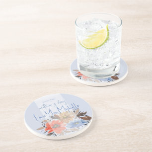 Moderne elegante blaue Pastell-Wasserfarbe floral Getränkeuntersetzer