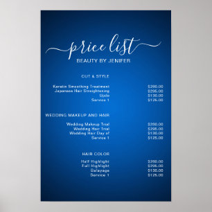 Moderne elegante Blaue Preisliste des Schönheitssa Poster