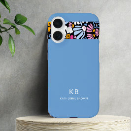 Moderne elegante blaue schwarze Blumengestaltung  iPhone 16 Hülle
