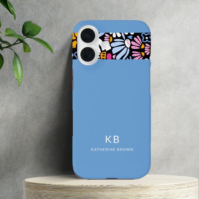 Moderne elegante blaue schwarze Blumengestaltung  Case-Mate iPhone Hülle (Von Creator hochgeladen)